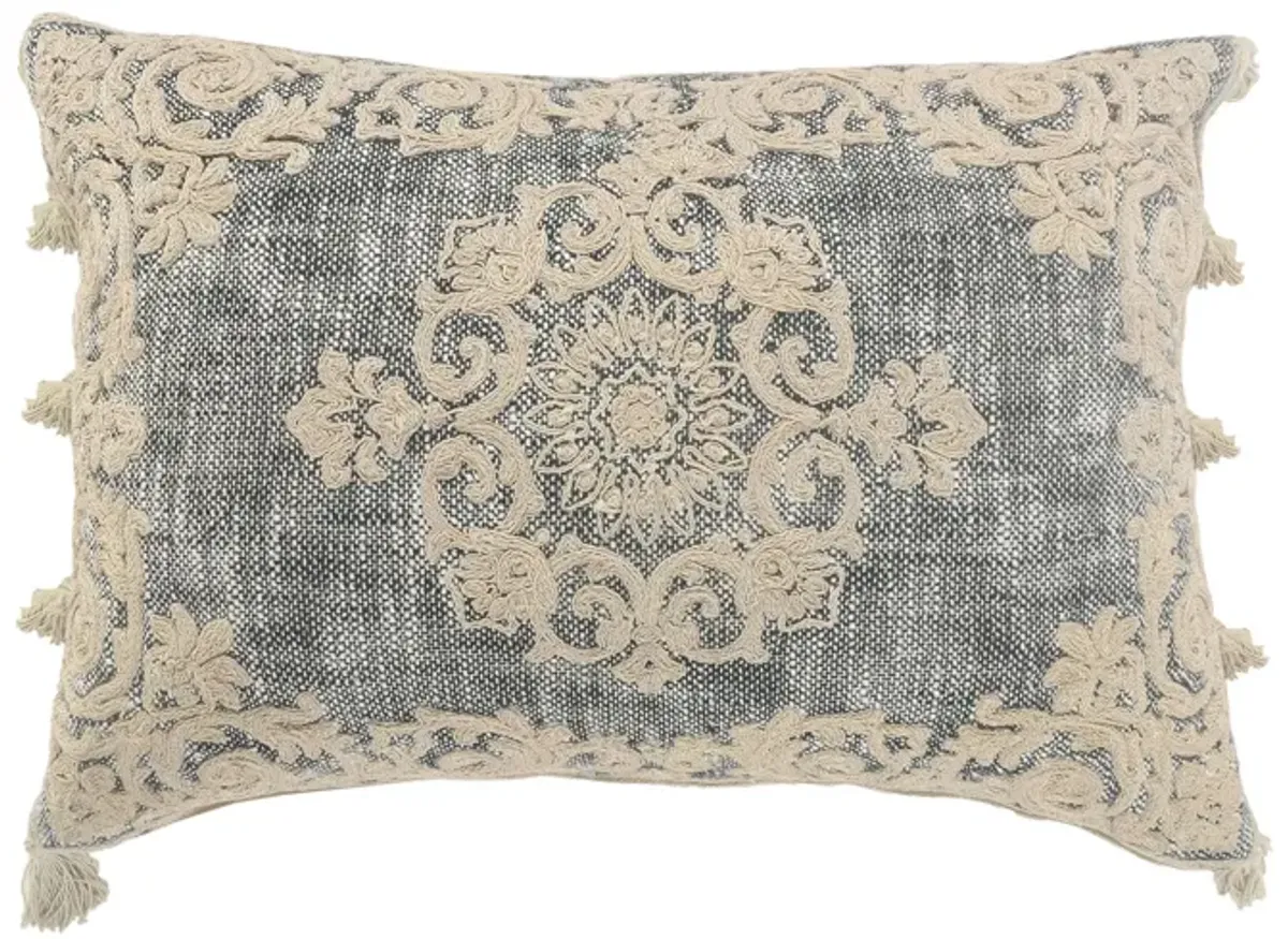 20" Gray and Ivory Medallion Lumbar Throw Pillow