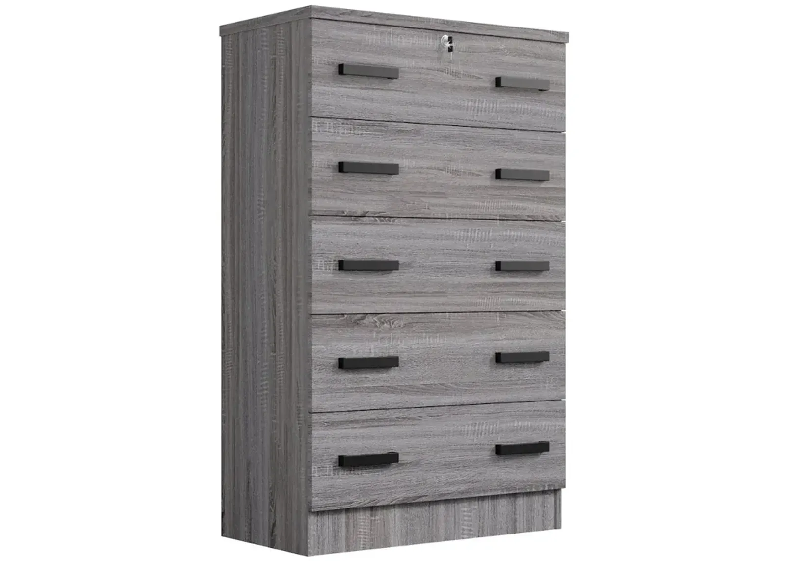 Cindy 5 Drawer Chest Wooden Dresser with Lock (Grey)