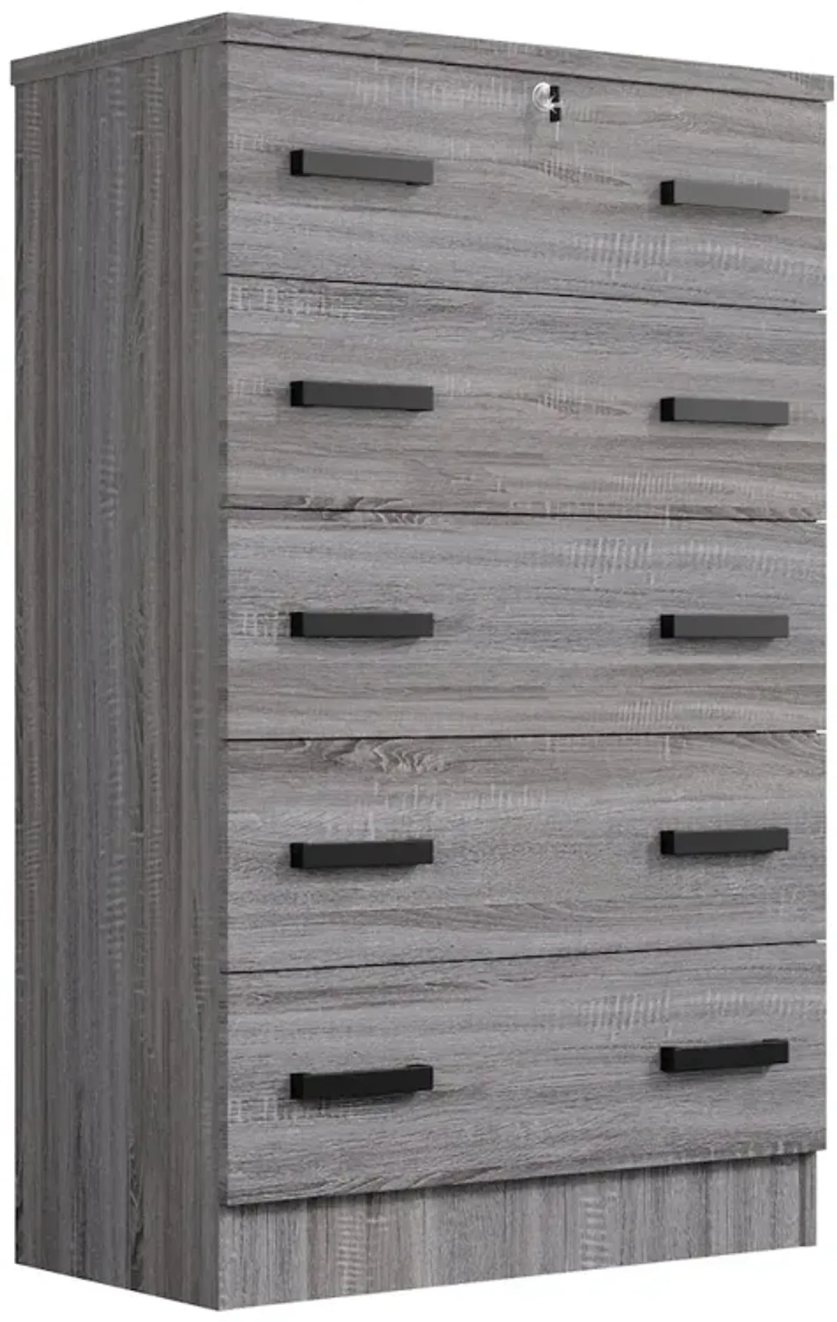 Cindy 5 Drawer Chest Wooden Dresser with Lock (Grey)