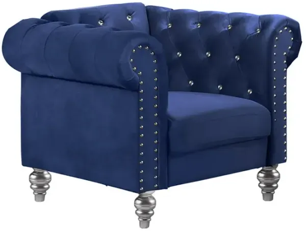 New Classic Furniture Furniture Emma Velvet Fabric Chair with Rolled Arms in Royal Blue