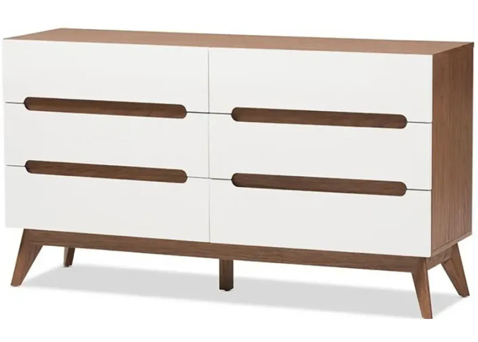 Calypso Mid-Century Modern White and Walnut Wood 6-Drawer Storage Dresser