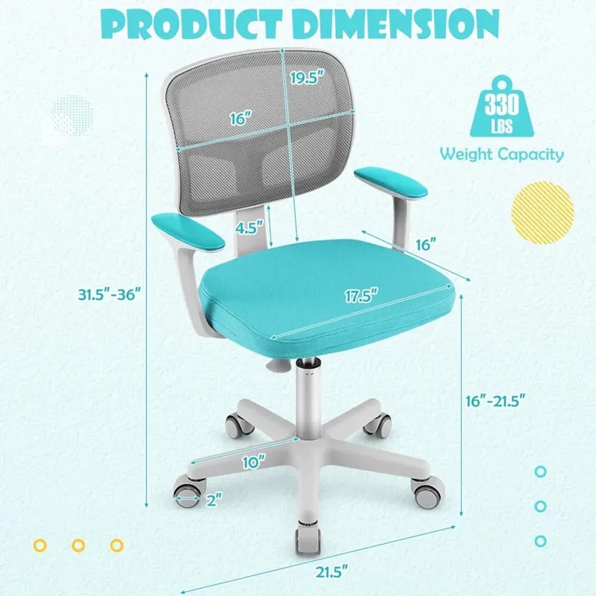 Adjustable Desk Chair with Auto Brake Casters for Kids