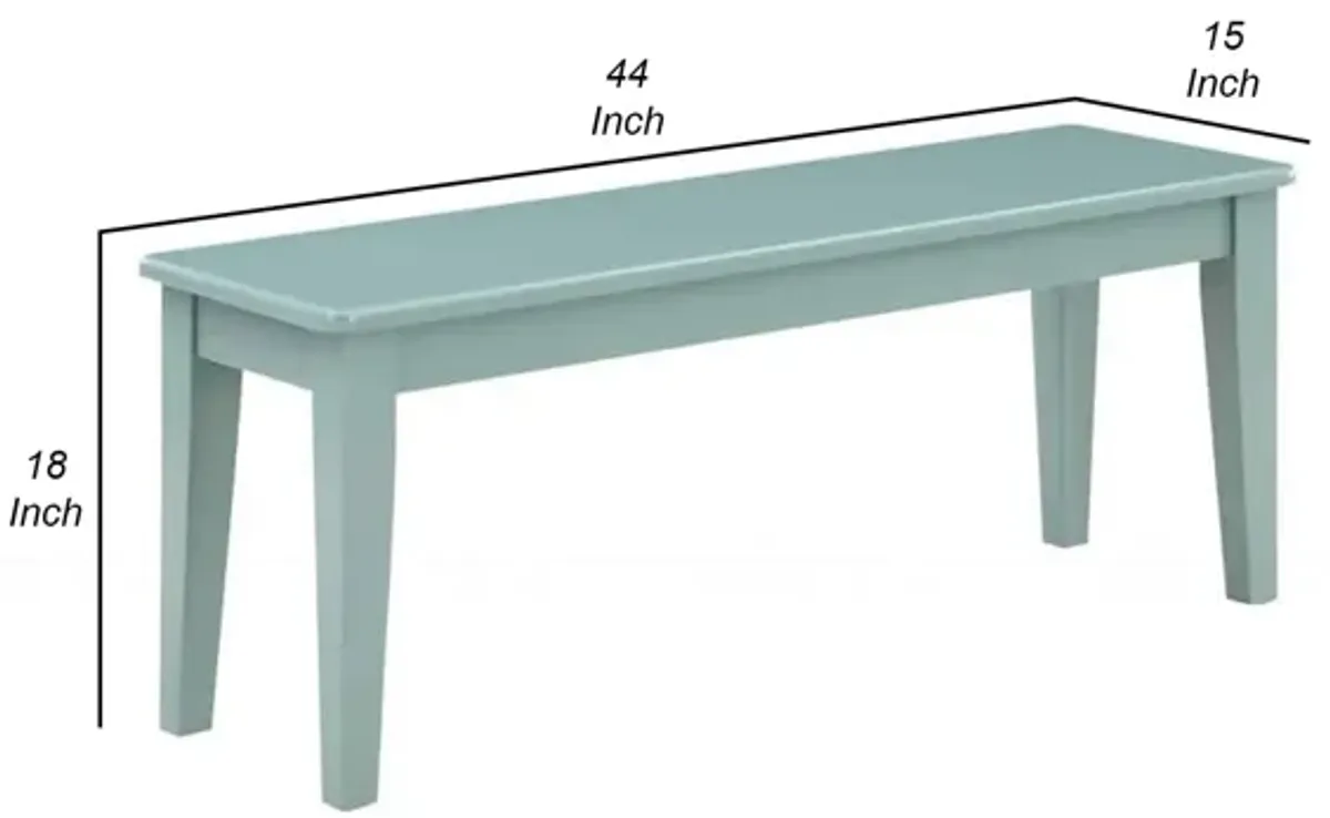 Bray 44 Inch Modern Rectangular Dining Bench, Tapered Legs, Teal Blue-Benzara