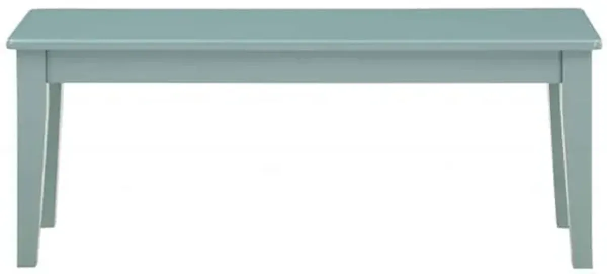 Bray 44 Inch Modern Rectangular Dining Bench, Tapered Legs, Teal Blue-Benzara