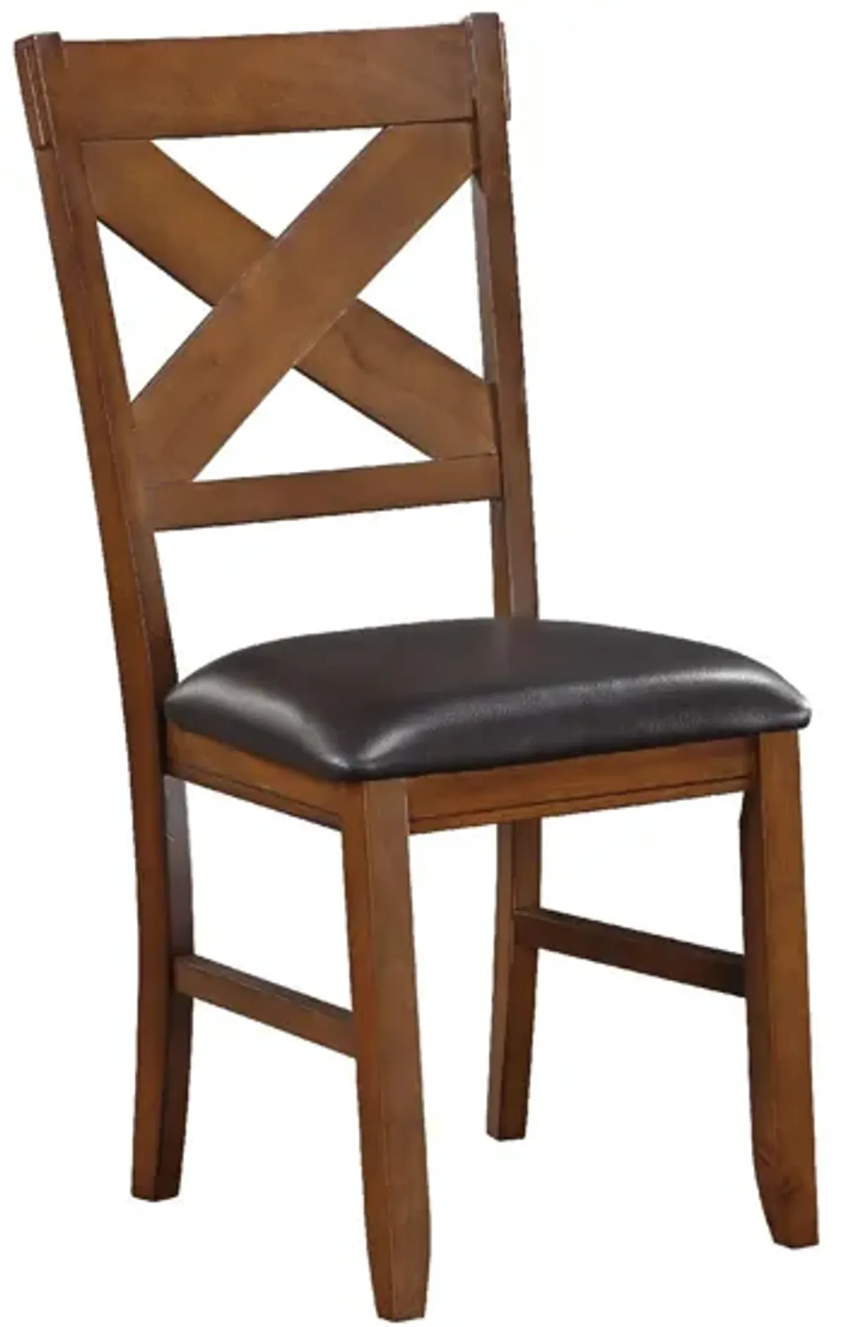 Dining Chair, Vegan Faux Leather, X Backrest, Set of 2, Brown-Benzara