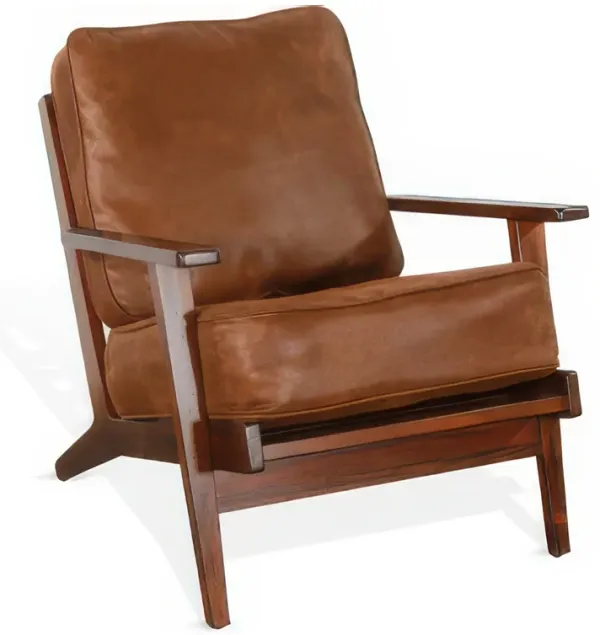 Odel Accent Lounge Chair, Faux Leather, Dark Brown Solid Wood - Benzara