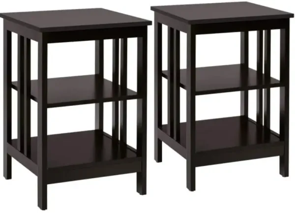 Hivvago 2 Pieces 3-Tier Nightstand with Reinforced Bars and Stable Structure