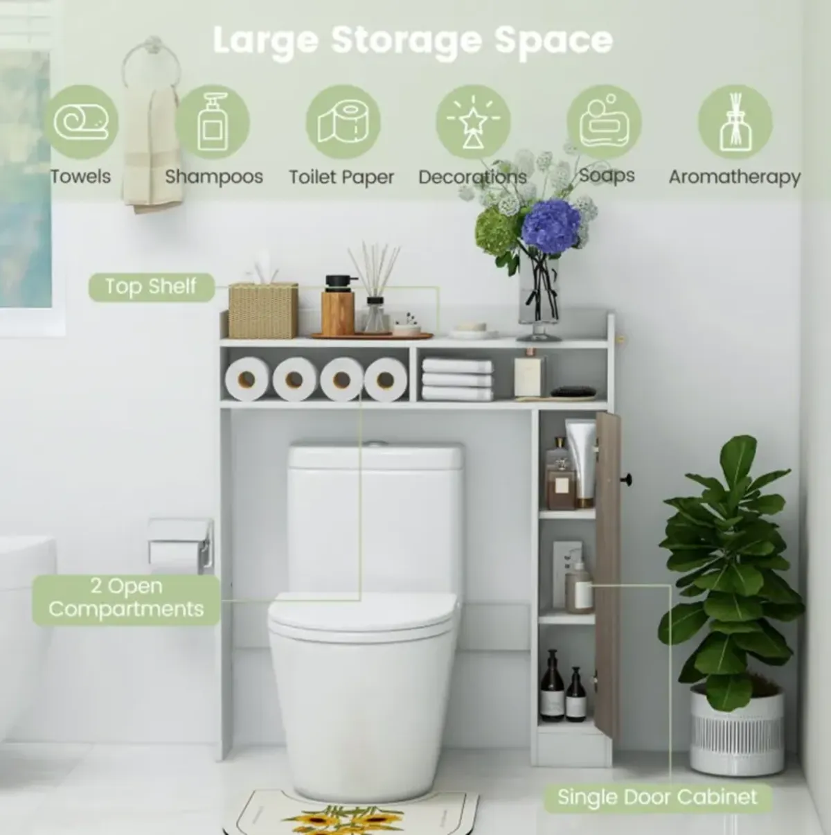 Hivvago Bathroom Over the Toilet Floor Storage Organizer with Adjustable Shelves