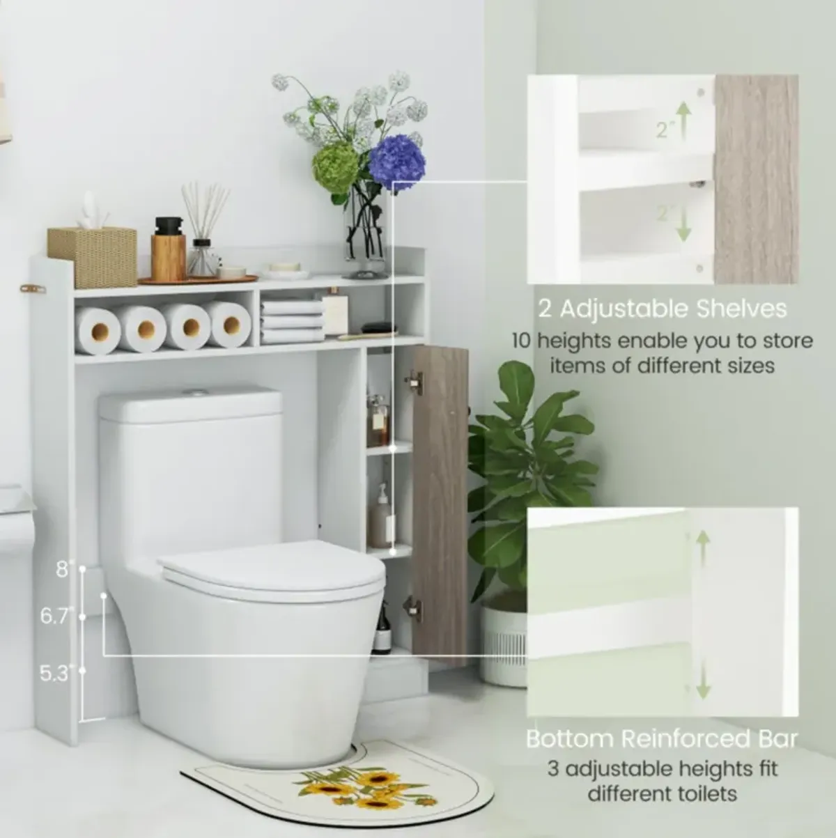 Hivvago Bathroom Over the Toilet Floor Storage Organizer with Adjustable Shelves