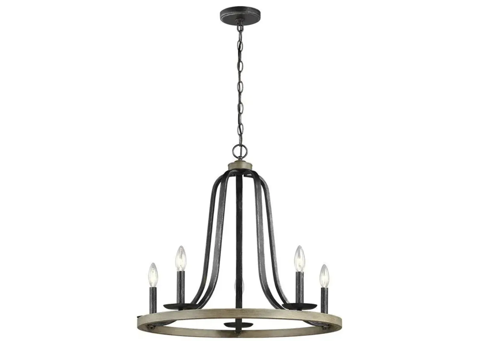 Rustic 5 Light Dimmable Farm Home Circle Metal Chandelier Oak Finish