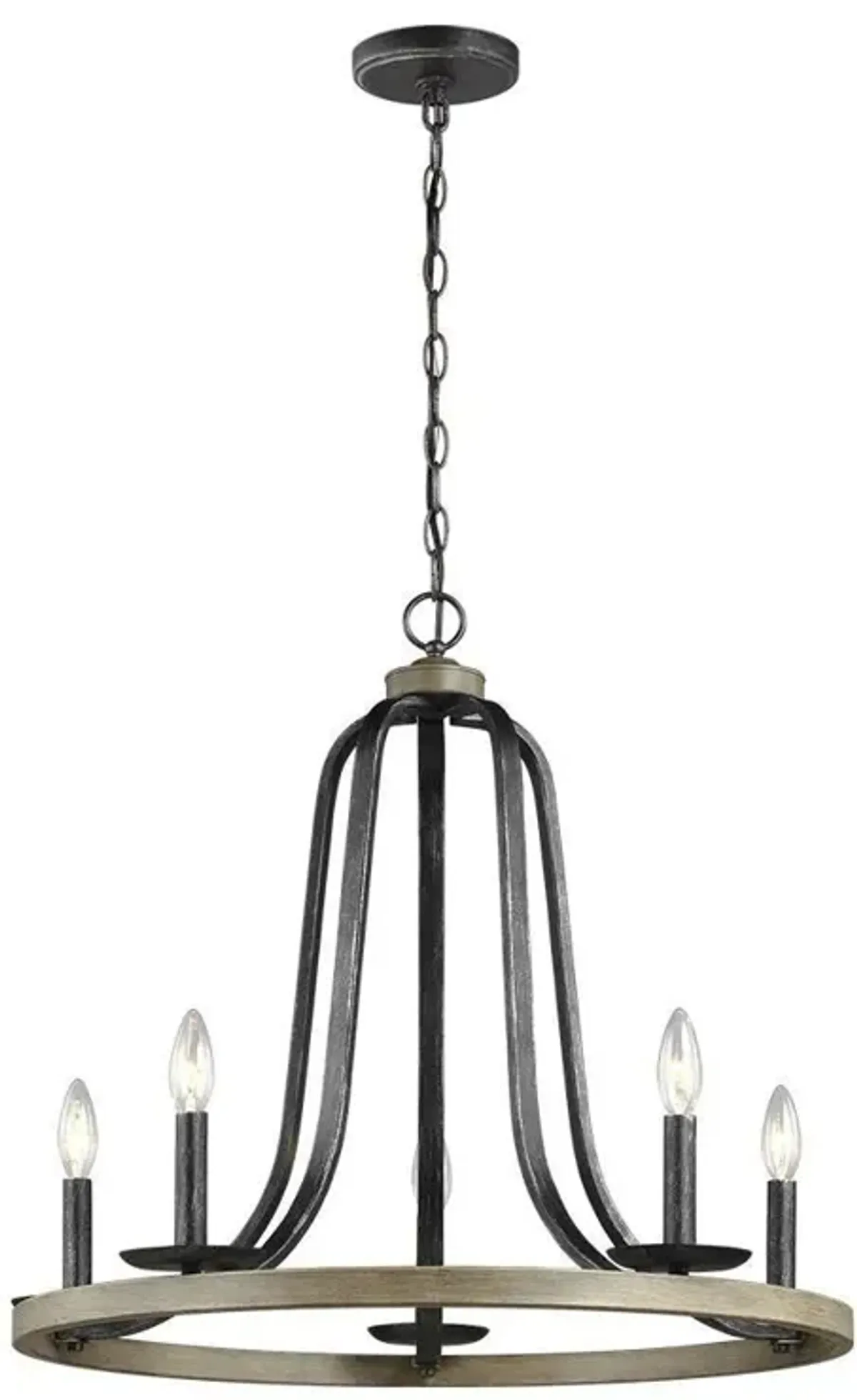 Rustic 5 Light Dimmable Farm Home Circle Metal Chandelier Oak Finish