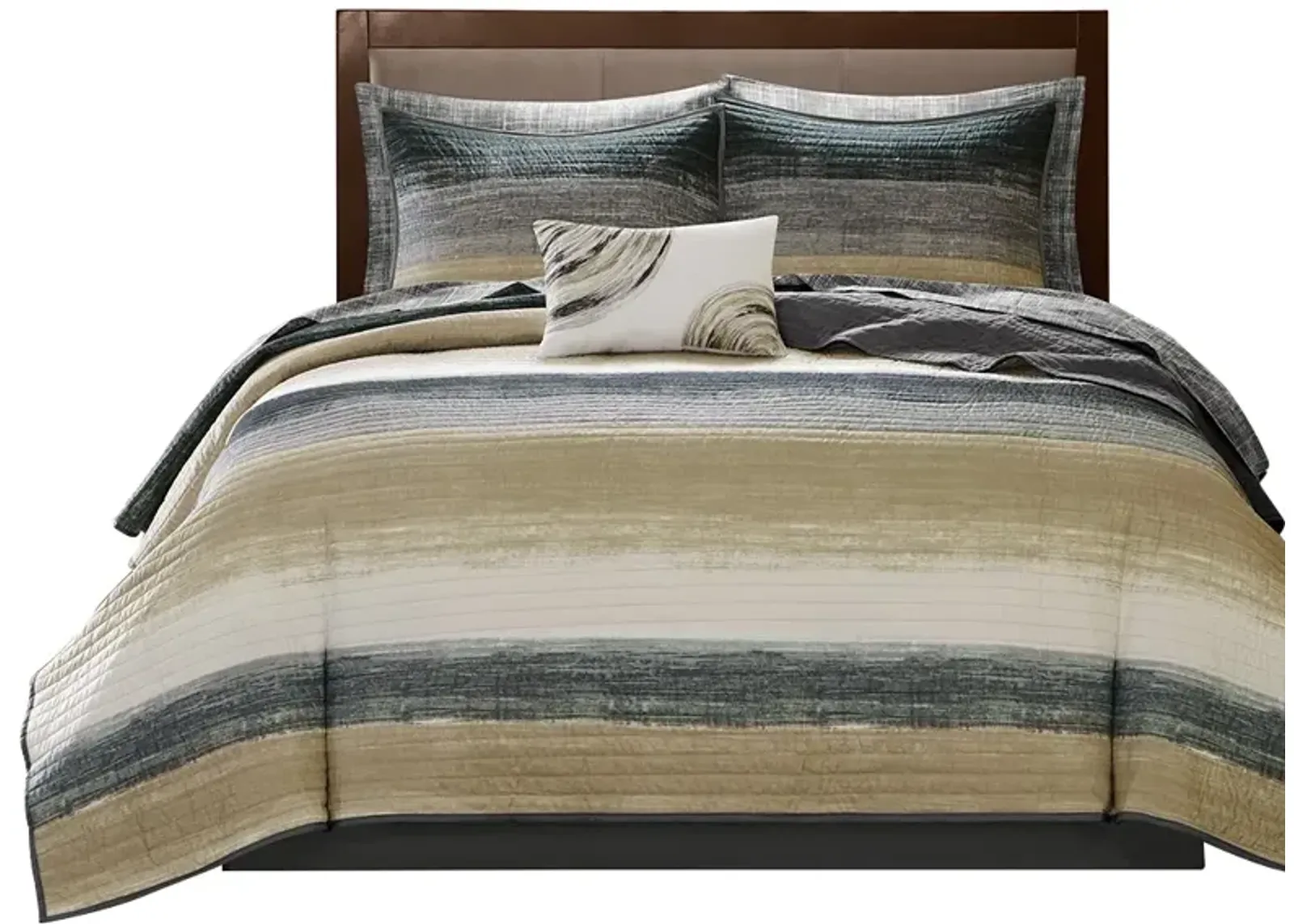 Gracie Mills Ianne Modern 8-Piece Watercolor Stripe Quilt Set with Cotton Bed Sheets