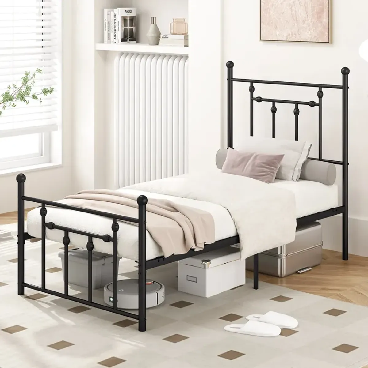 Noise-Free Metal Bed Frame with Durable Headboard and Underbed Storage