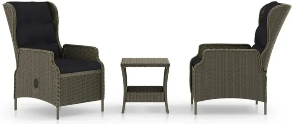 3pc Outdoor Lounge Chair Set with 1 End Table, Black, Brown Rattan - Benzara