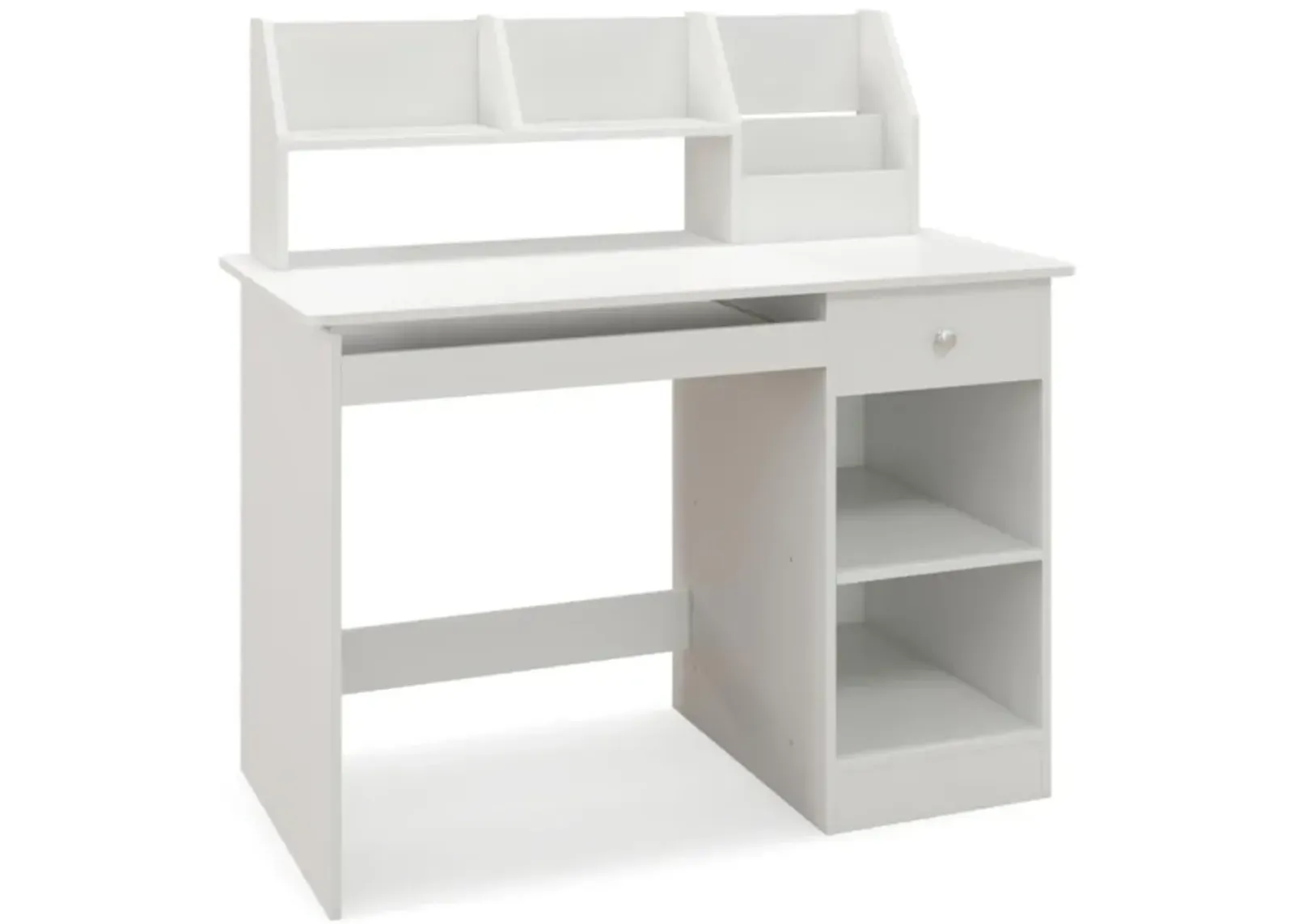 Hivvago Kids Study Desk Children Writing Table with Hutch Drawer Shelves and Keyboard Tray-White