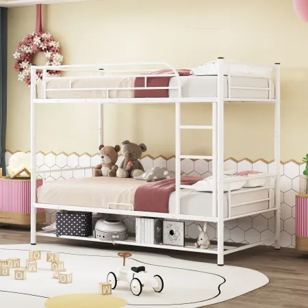 Merax Metal Bunk Bed with Shelf and Guardrails