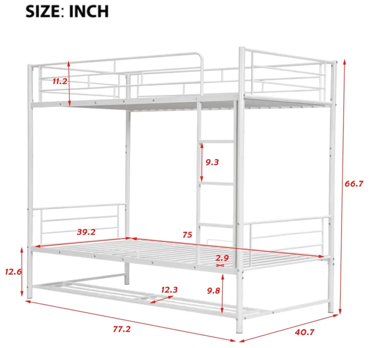 Merax Metal Bunk Bed with Shelf and Guardrails