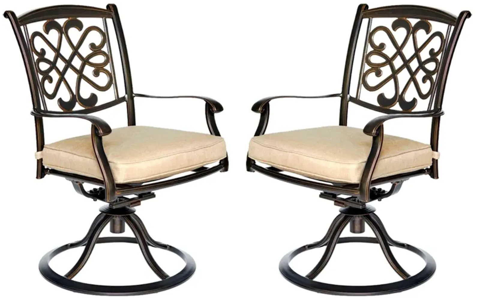 MONDAWE 2 Pieces Cast Aluminum Frame Swivel Patio Dining Chair with Cushion Seat