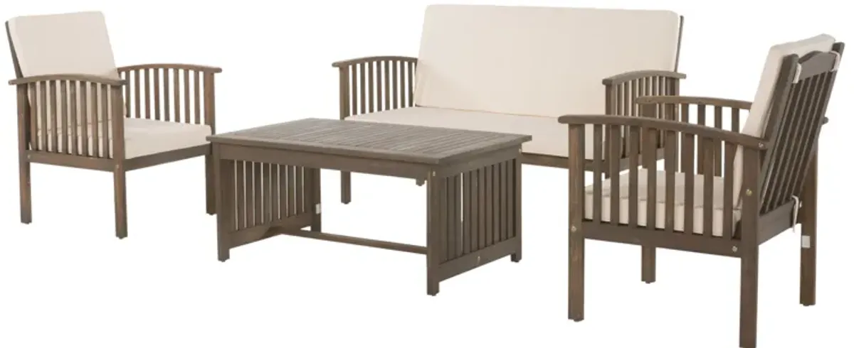 Sayan 4pc Outdoor Coffee Table Set, Loveseat, 2 Chairs, Beige and Gray - Benzara