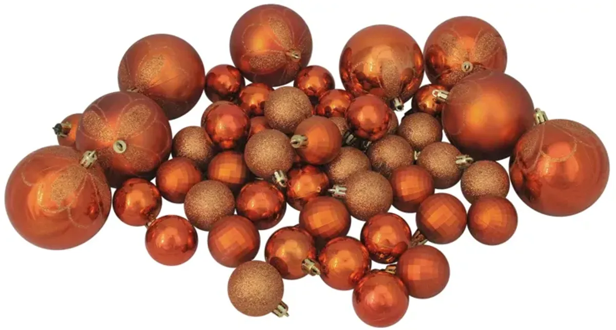 125ct Burnt Orange Shatterproof 4-Finish Christmas Ornaments 5.5" (140mm)