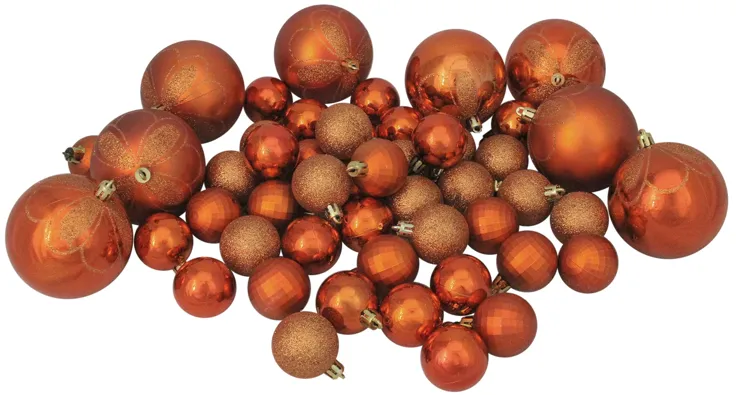 125ct Burnt Orange Shatterproof 4-Finish Christmas Ornaments 5.5" (140mm)