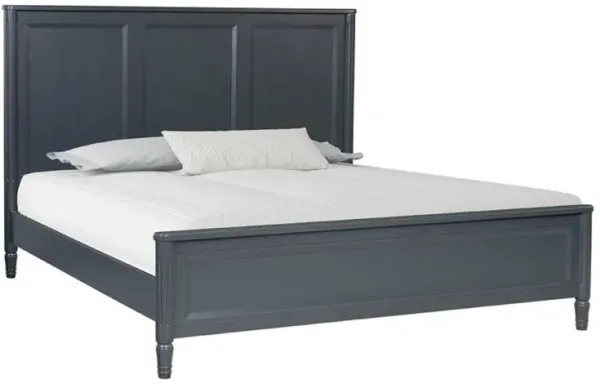 Alta Queen Size Bed, Classic French Design, Malta Blue Solid Wood - Benzara