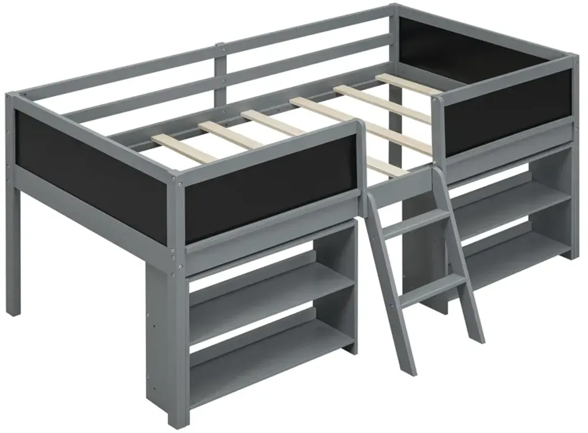 Merax Low Loft Bed with 2 Movable Shelves