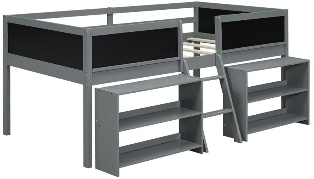 Merax Low Loft Bed with 2 Movable Shelves