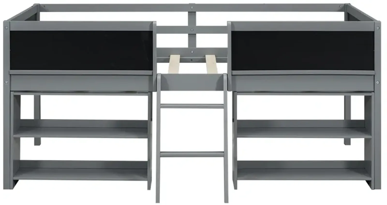 Merax Low Loft Bed with 2 Movable Shelves