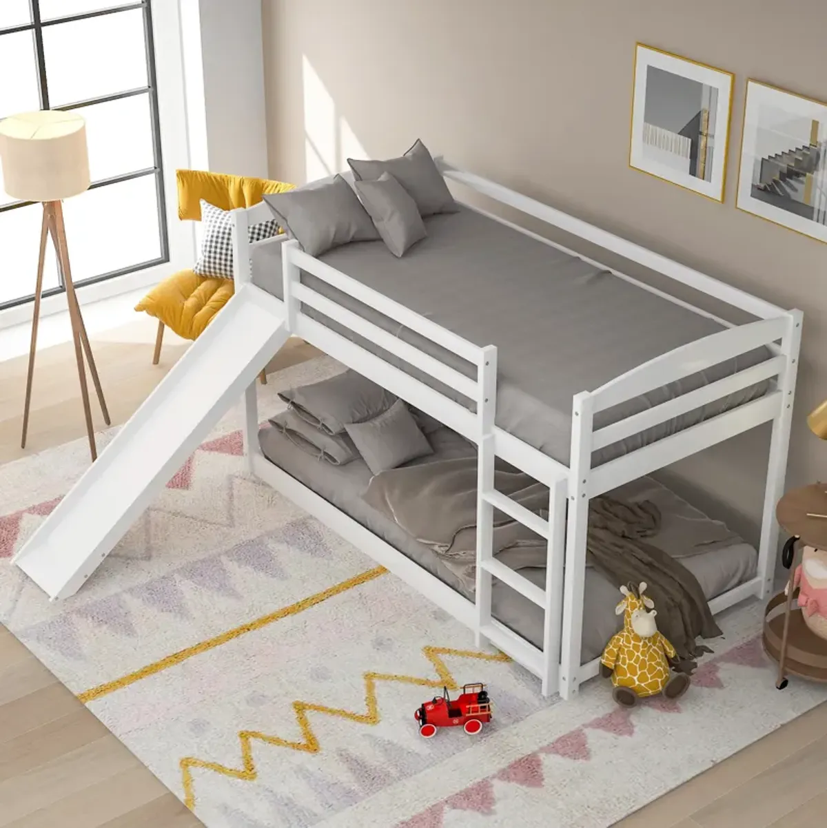 Merax Twin over Twin Bunk Bed with Convertible Slide and Ladder