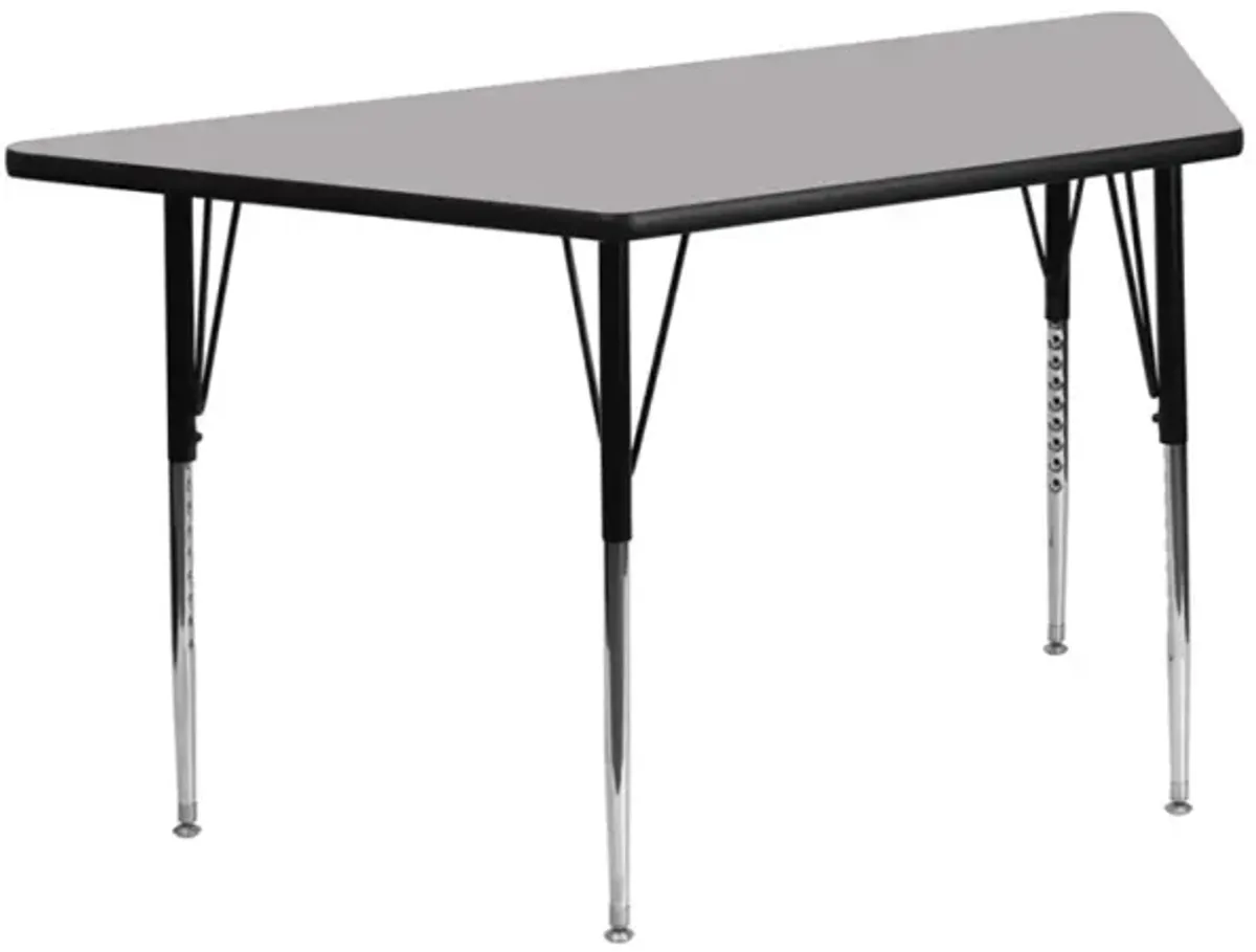 29''W x 57''L Trapezoid Grey Thermal Laminate Activity Table - Standard Height Adjustable Legs