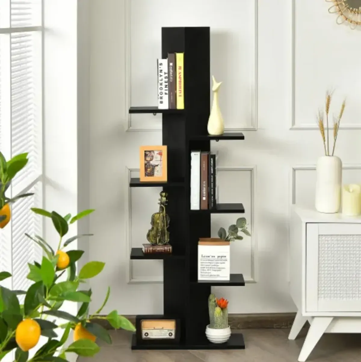 7-Tier Wooden Bookshelf with 8 Open Well-Arranged Shelves