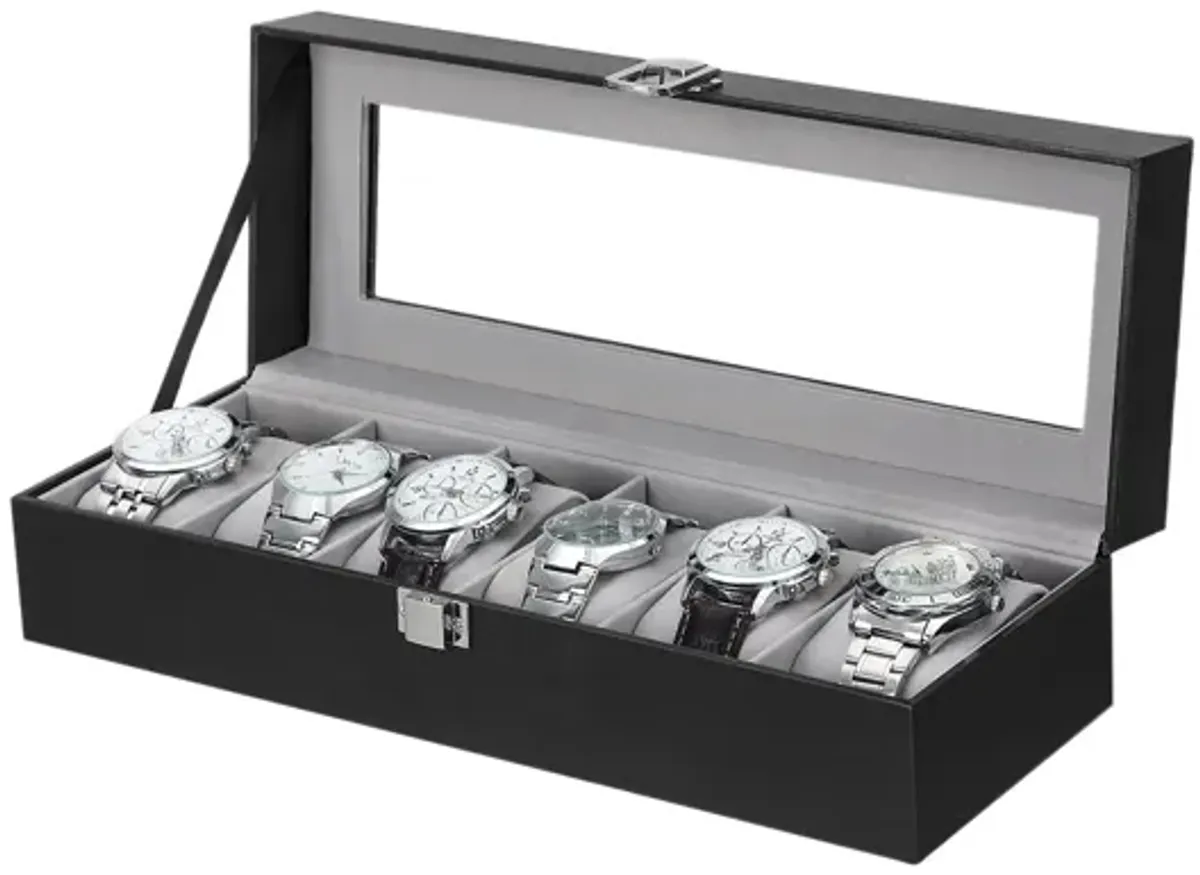 6-Slot Watch Box Men's Case with Glass Top, Lockable Display Organizer