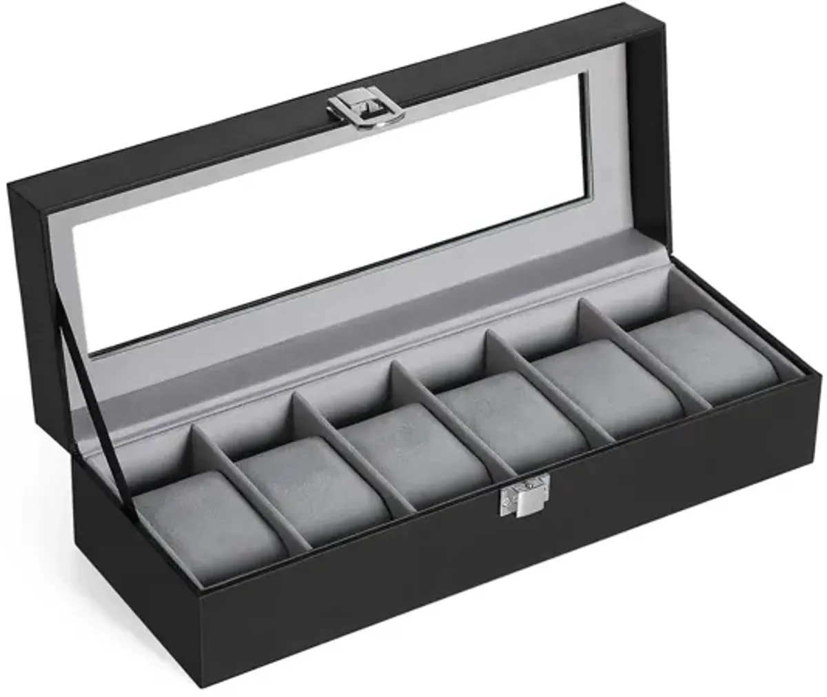 6-Slot Watch Box Men's Case with Glass Top, Lockable Display Organizer