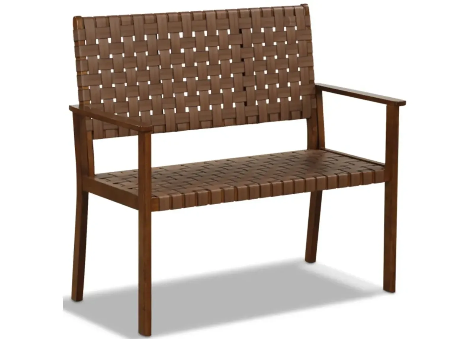 Hivvago Outdoor All Weather Bench with Solid Rubber Wood Frame and Hand Woven PU Leather-Brown