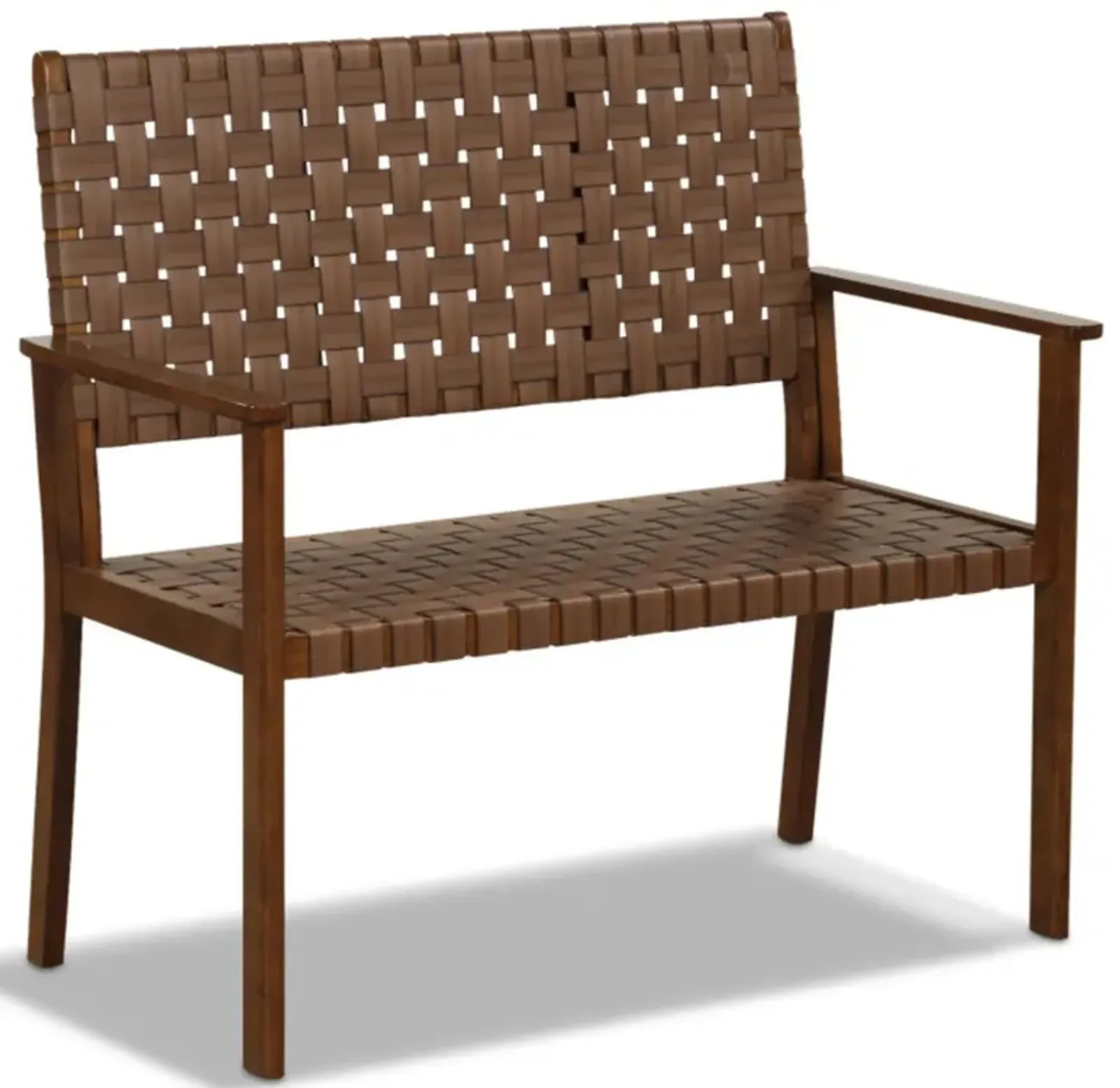 Hivvago Outdoor All Weather Bench with Solid Rubber Wood Frame and Hand Woven PU Leather-Brown