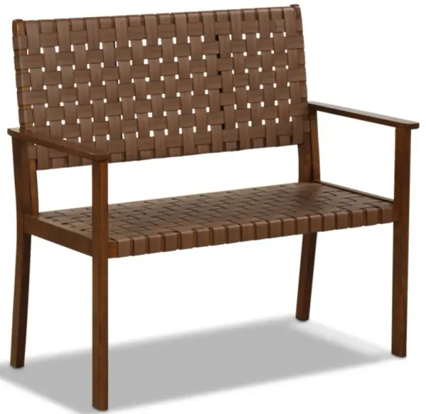 Hivvago Outdoor All Weather Bench with Solid Rubber Wood Frame and Hand Woven PU Leather