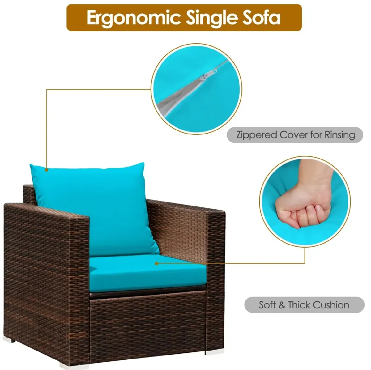 3 Pieces Patio Conversation Rattan Furniture Set with Cushion