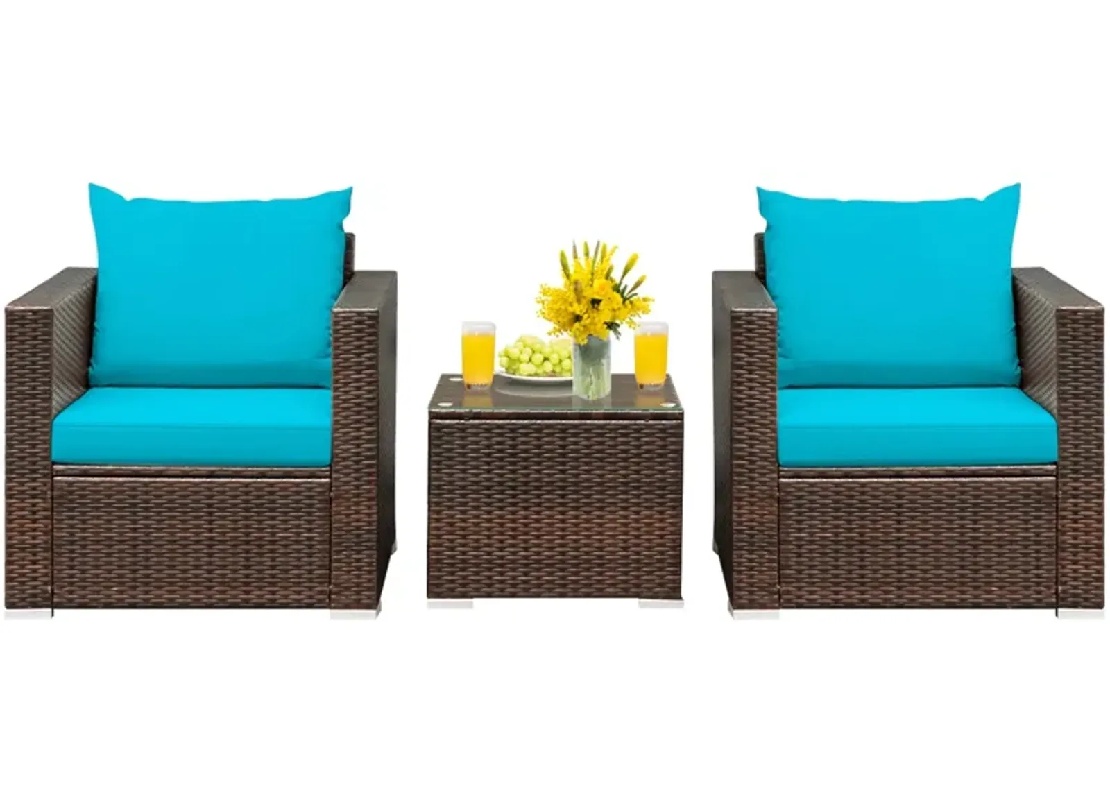 3 Pieces Patio Conversation Rattan Furniture Set with Cushion