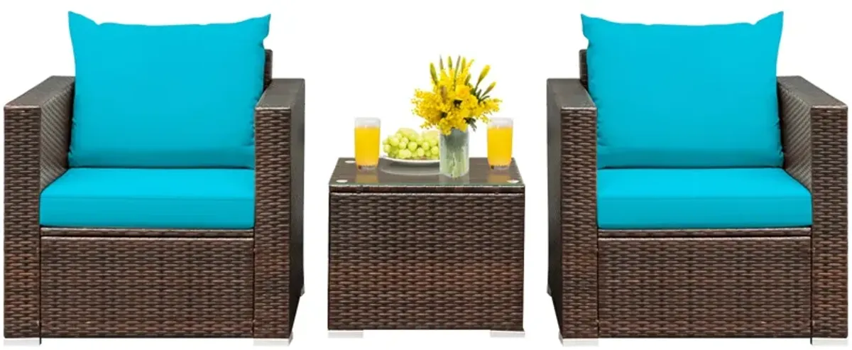 3 Pieces Patio Conversation Rattan Furniture Set with Cushion