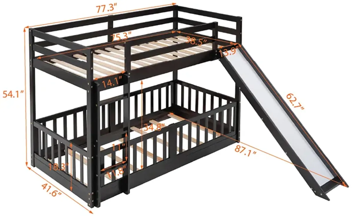 Merax Twin Over Twin Bunk Bed with Slide and Ladder