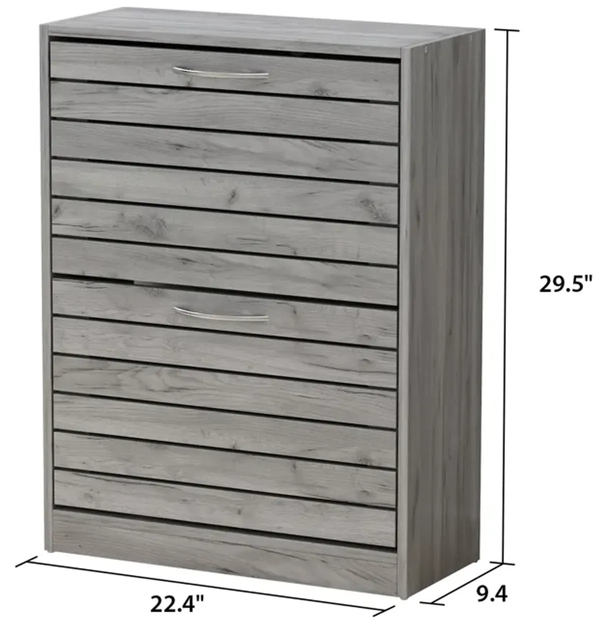 Modern Shoe Cabinet with 2 Flip Drawers, Freestanding Shoe Storage Cabinet, Shutter Design, Shoe Storage Organizer for Hallway Entryway Grey (22.4”W x 9.4”D x 29.5”H)