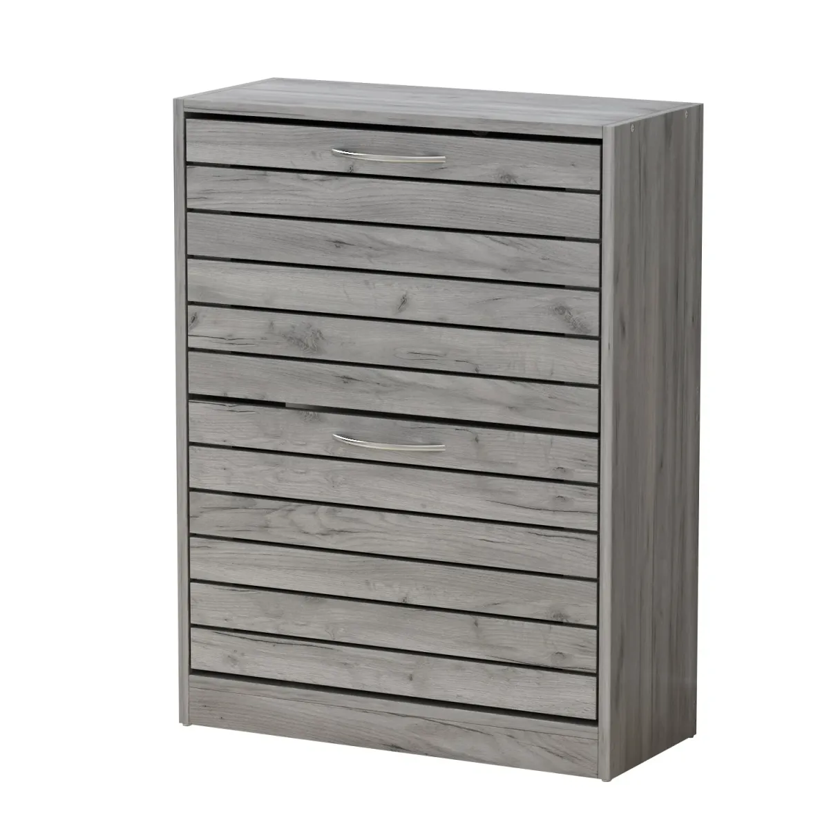 Modern Shoe Cabinet with 2 Flip Drawers, Freestanding Shoe Storage Cabinet, Shutter Design, Shoe Storage Organizer for Hallway Entryway Grey (22.4”W x 9.4”D x 29.5”H)