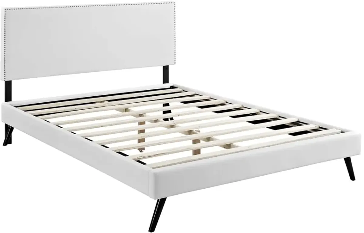 Modway - Macie King Vinyl Platform Bed with Round Splayed Legs White