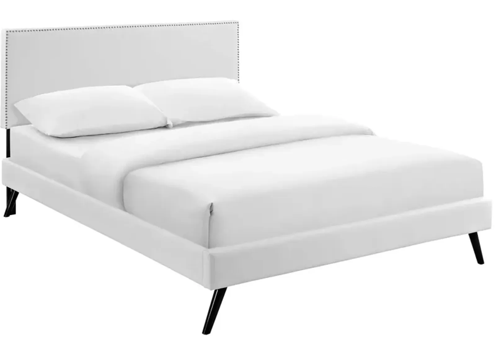 Modway - Macie King Vinyl Platform Bed with Round Splayed Legs White