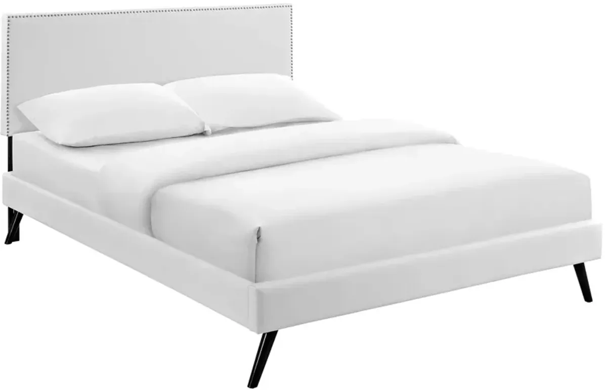 Modway - Macie King Vinyl Platform Bed with Round Splayed Legs White