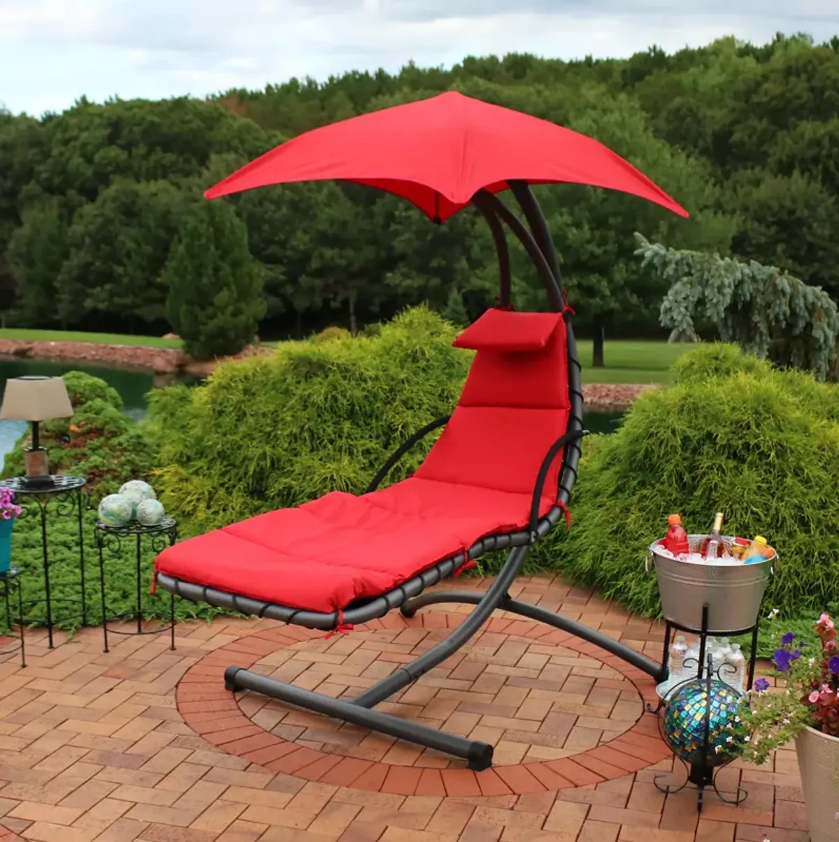 Sunnydaze Floating Chaise Lounge Chair with Canopy and Arc Stand