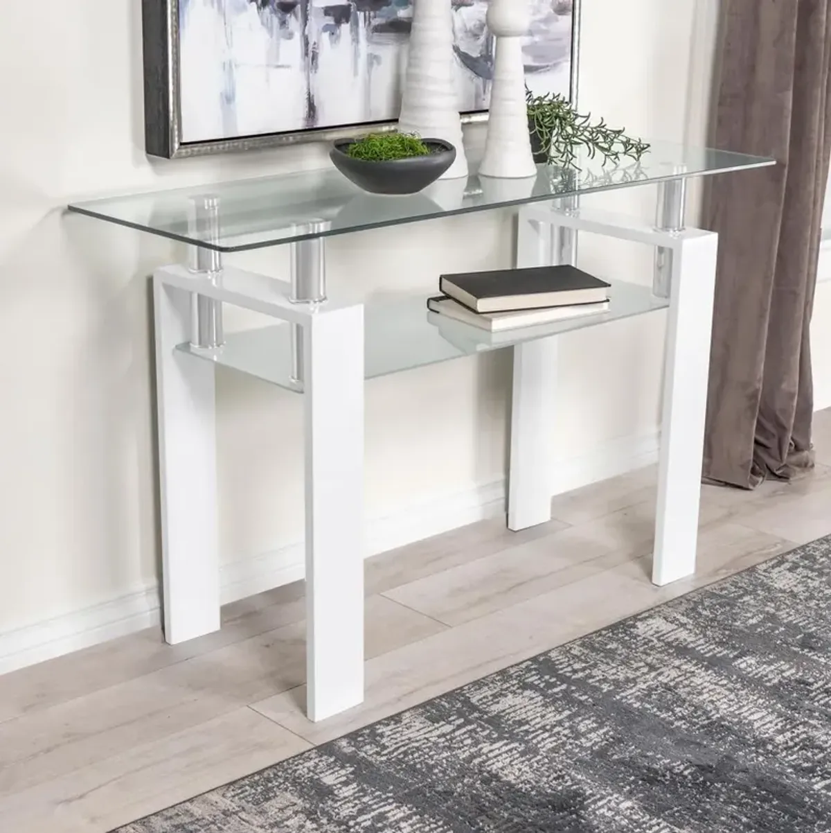 Coaster Dyer Rectangular Glass Top Sofa Table With Shelf White