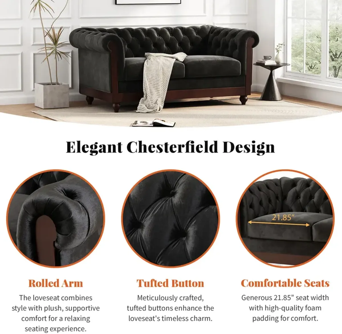 Merax Chesterfield Velvet Loveseat Sofa