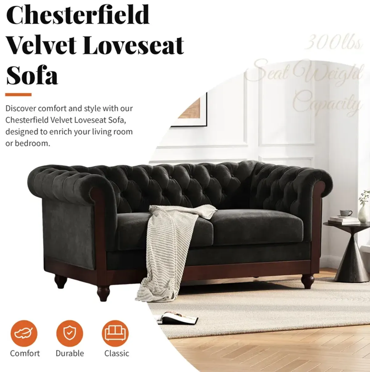 Merax Chesterfield Velvet Loveseat Sofa